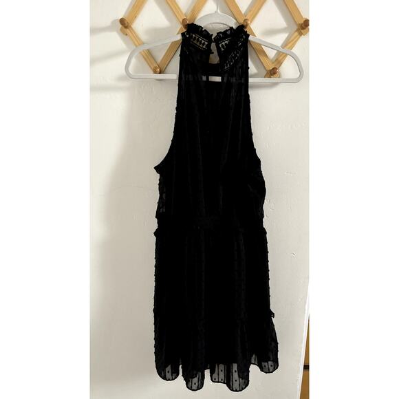 Twelfth Street by Cynthia Vincent Mini Dress 12 Black Eyelet Halter Neck Ruffles - Picture 13 of 15